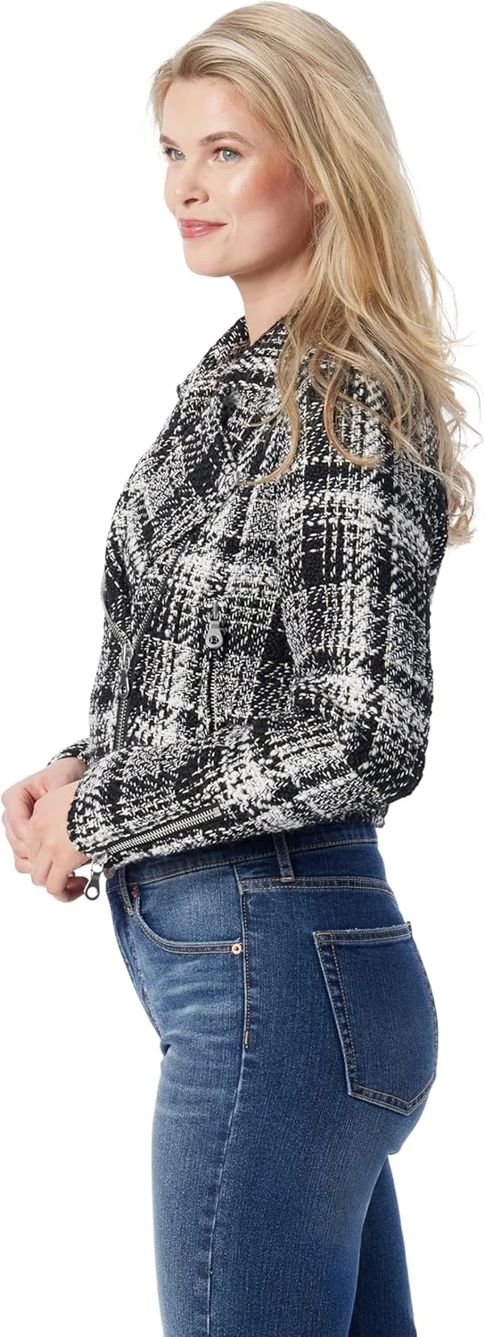 کت کوتاه موتورسواری زنانه جسیکا سیمپسون با زیپ جلو و جیب های درز کناری