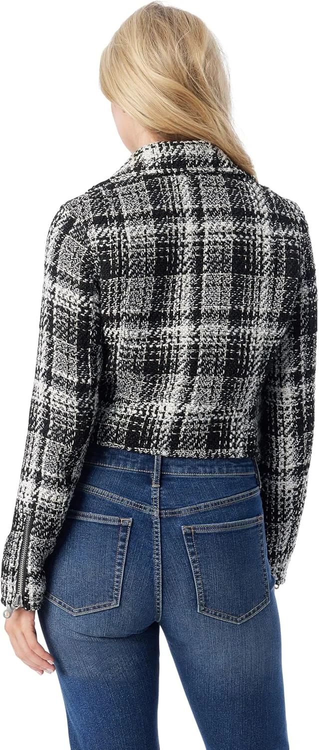 کت کوتاه موتورسواری زنانه جسیکا سیمپسون با زیپ جلو و جیب های درز کناری