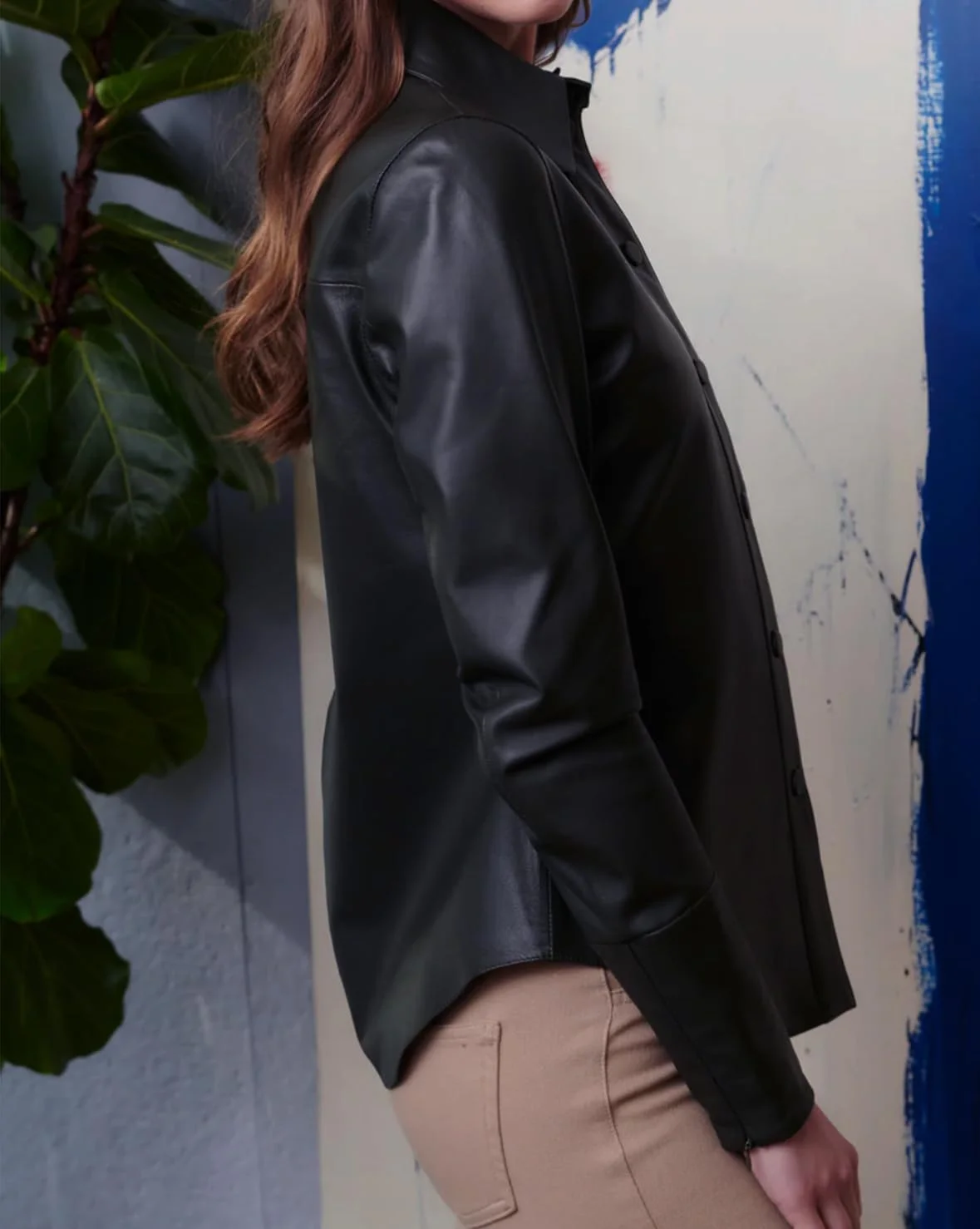 کت چرم پیراهنی زنانه - آستین بلند دکمه دار چرم نرم بره ای سایز بزرگ و معمولی