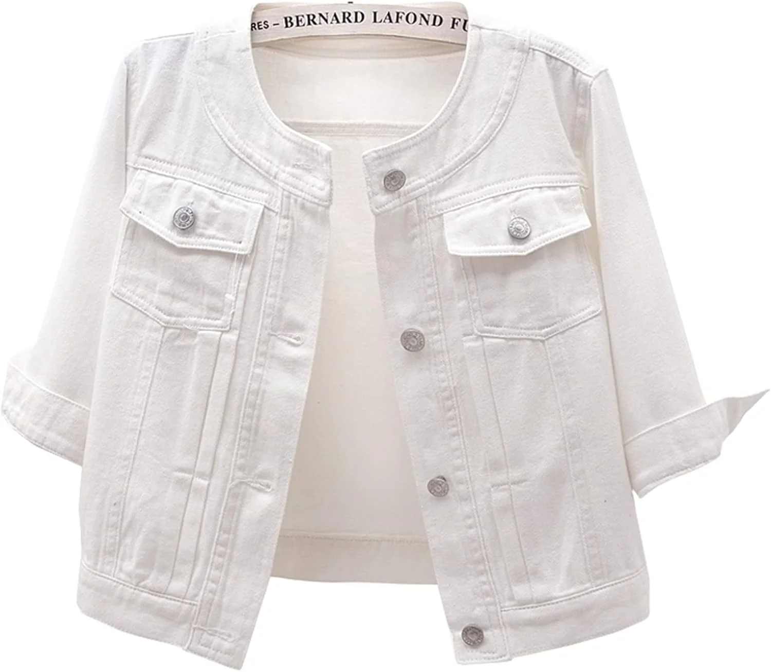 کت جین زنانه Kedera آستین سه ربع، کوتاه، بدون یقه، سبک، نیم تنه