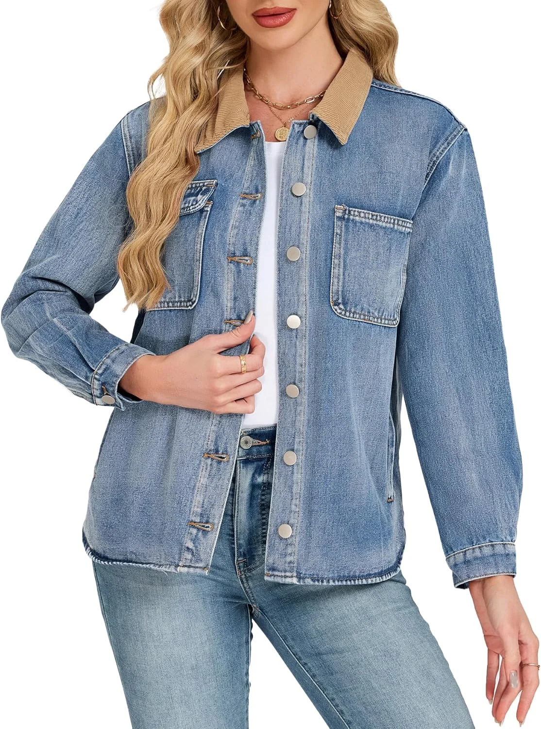 کت جین زنانه کِدرا، آستین بلند، یقه مخملی، دکمه دار، با جیب