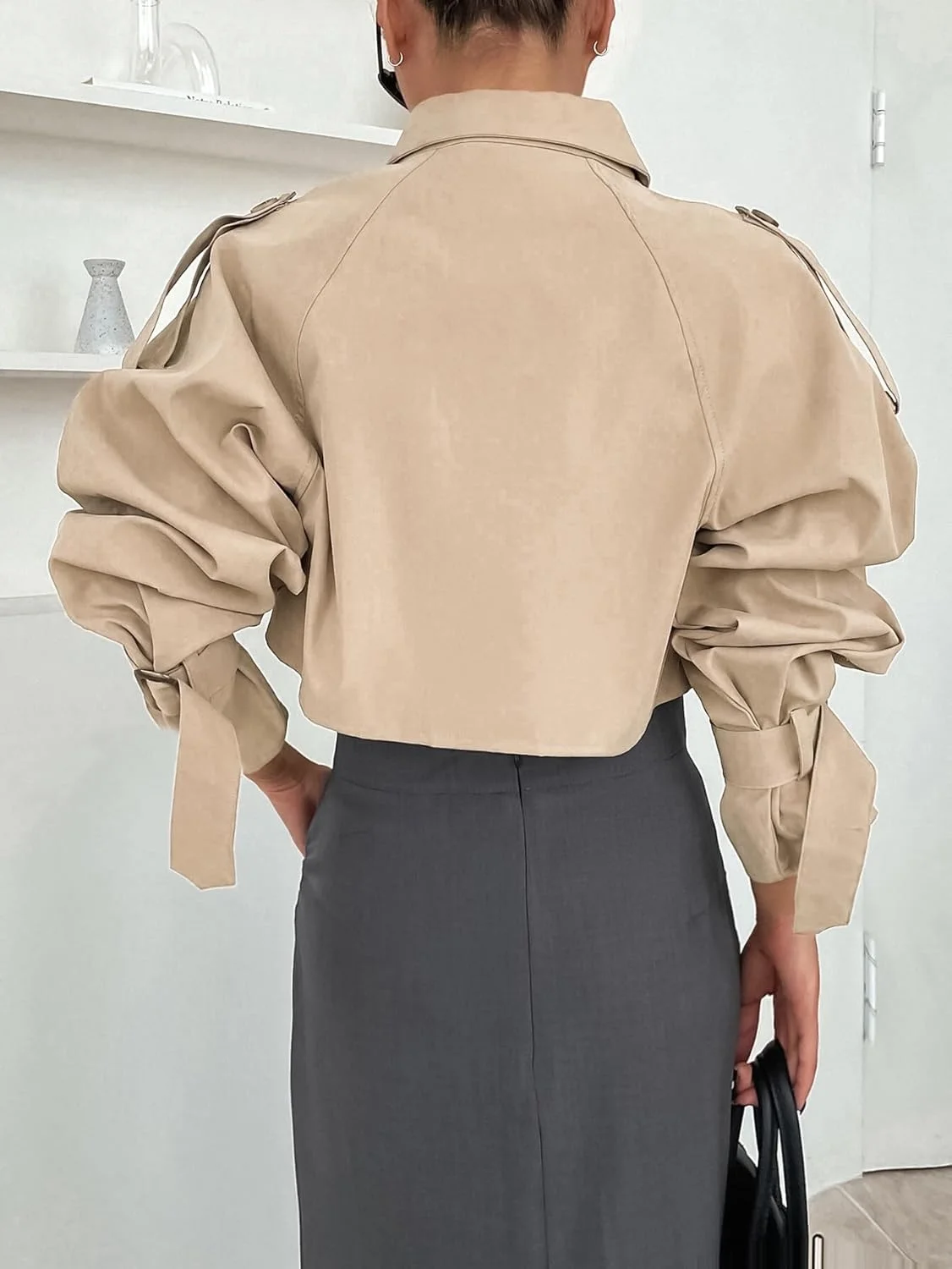 کت ترنچ کوتاه زنانه Kedera، آستین بلند، ژاکت غیررسمی، کلاسیک، دو سینه، یقه برگردان، لباس بیرونی مد روز