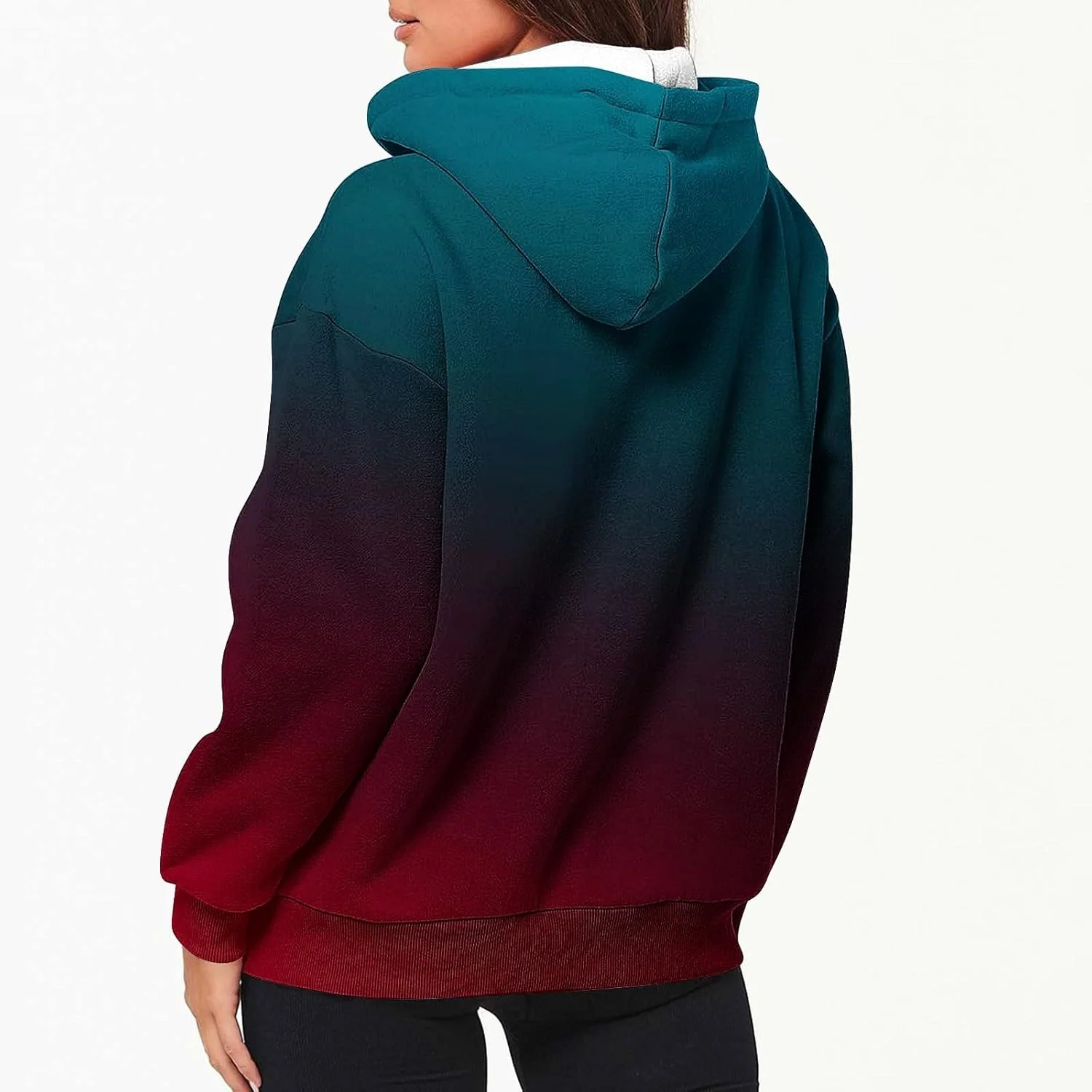 ژاکت های پشمی گرم زمستانی زنانه، هودی های زیپ دار، ژاکت های ضخیم و راحت، سوییشرت گشاد گرادیانی با جیب