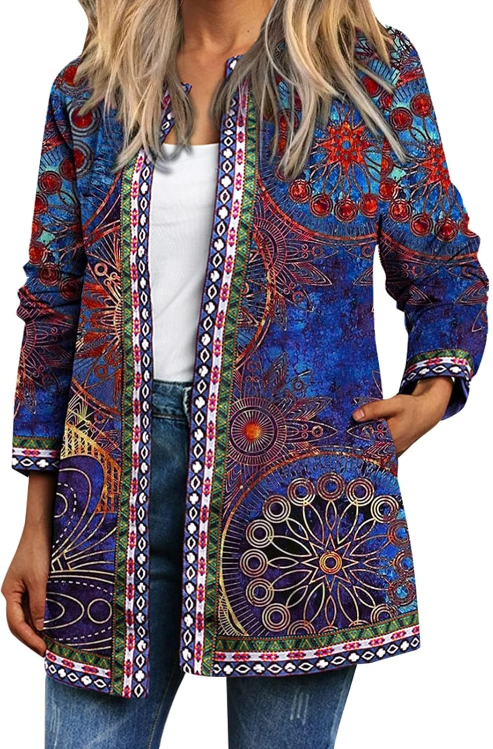 کت طرح‌دار زنانه وینتیج Labymos، ژاکت بافتنی آستین بلند جیب‌دار گشاد غیررسمی