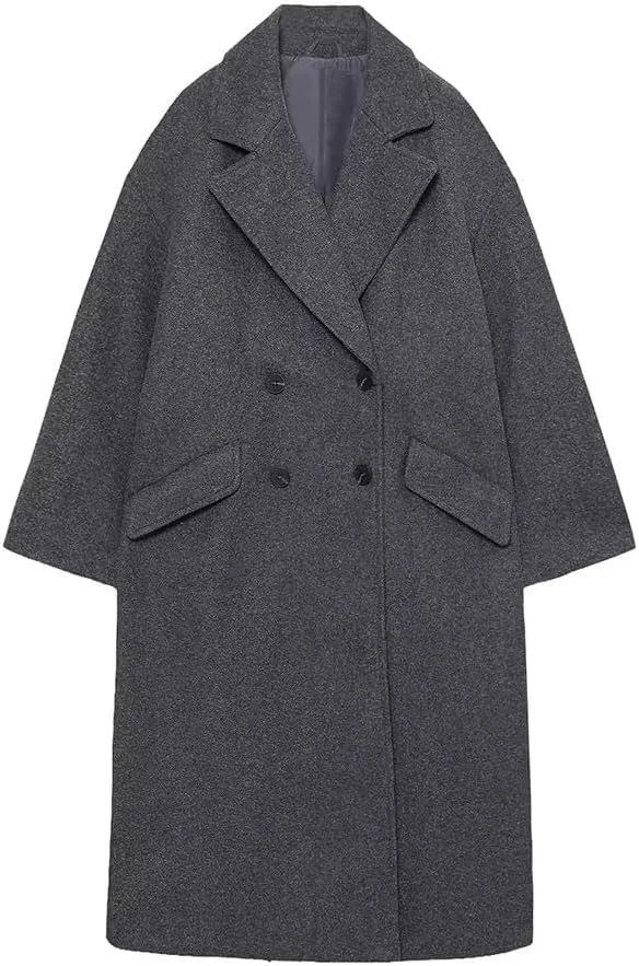 MAXZIZ کت های بلند ضخیم زنانه یقه هفت آستین بلند جیب دار کت های شیک و مجلسی زنانه (رنگ: خاکستری، سایز: L)