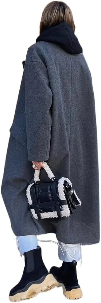 MAXZIZ کت های بلند ضخیم زنانه یقه هفت آستین بلند جیب دار کت های شیک و مجلسی زنانه (رنگ: خاکستری، سایز: L)