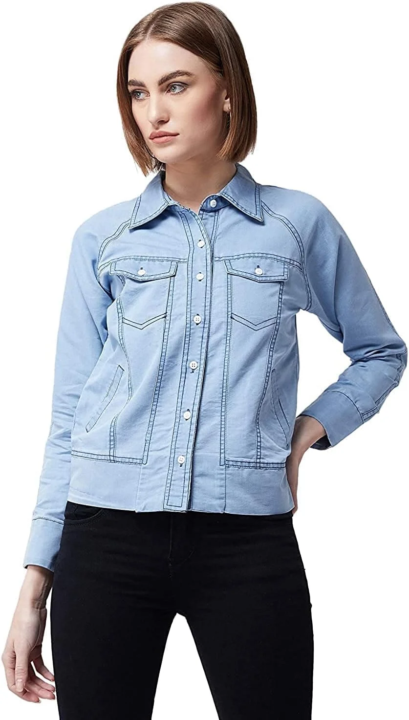 کت جین زنانه مدل بُمبر میس زیتونی (MOAW19DEN05-73-158)