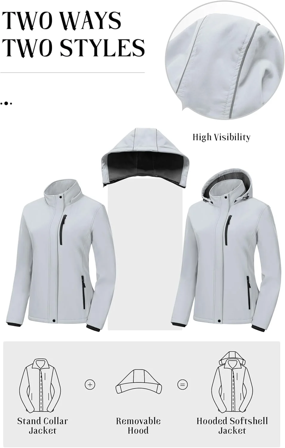 کاپشن سافت شل زنانه Pursky، ژاکت بارانی سبک وزن با آستر پشمی، ضد آب و گرم، بادگیر با کلاه قابل جدا شدن کاپشن سافت شل زنانه Pursky، ژاکت بارانی سبک وزن با آستر پشمی، ضد آب و گرم، بادگیر با کلاه قابل جدا شدن