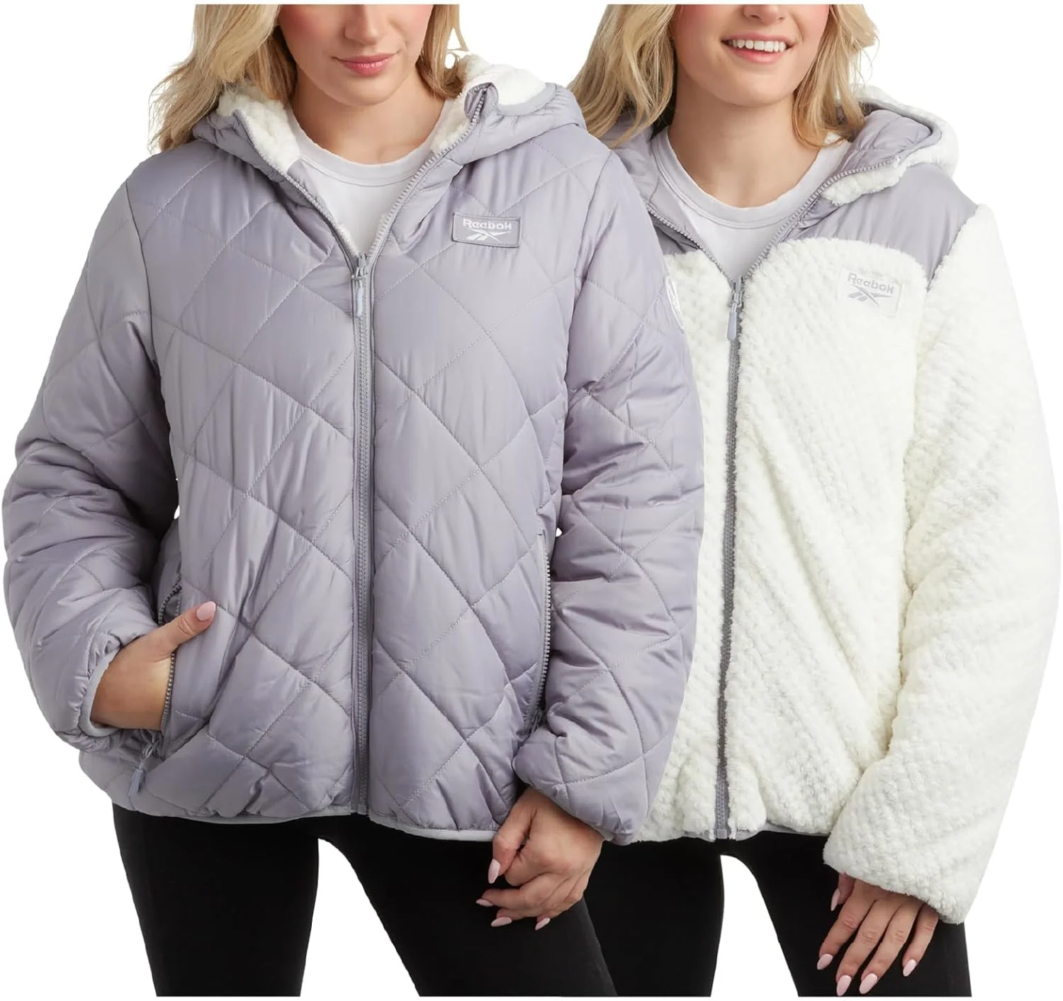 کاپشن پفی دو طرفه زنانه ریباک، پشم گوسفند نما، سایز L (بسته 1 عددی)