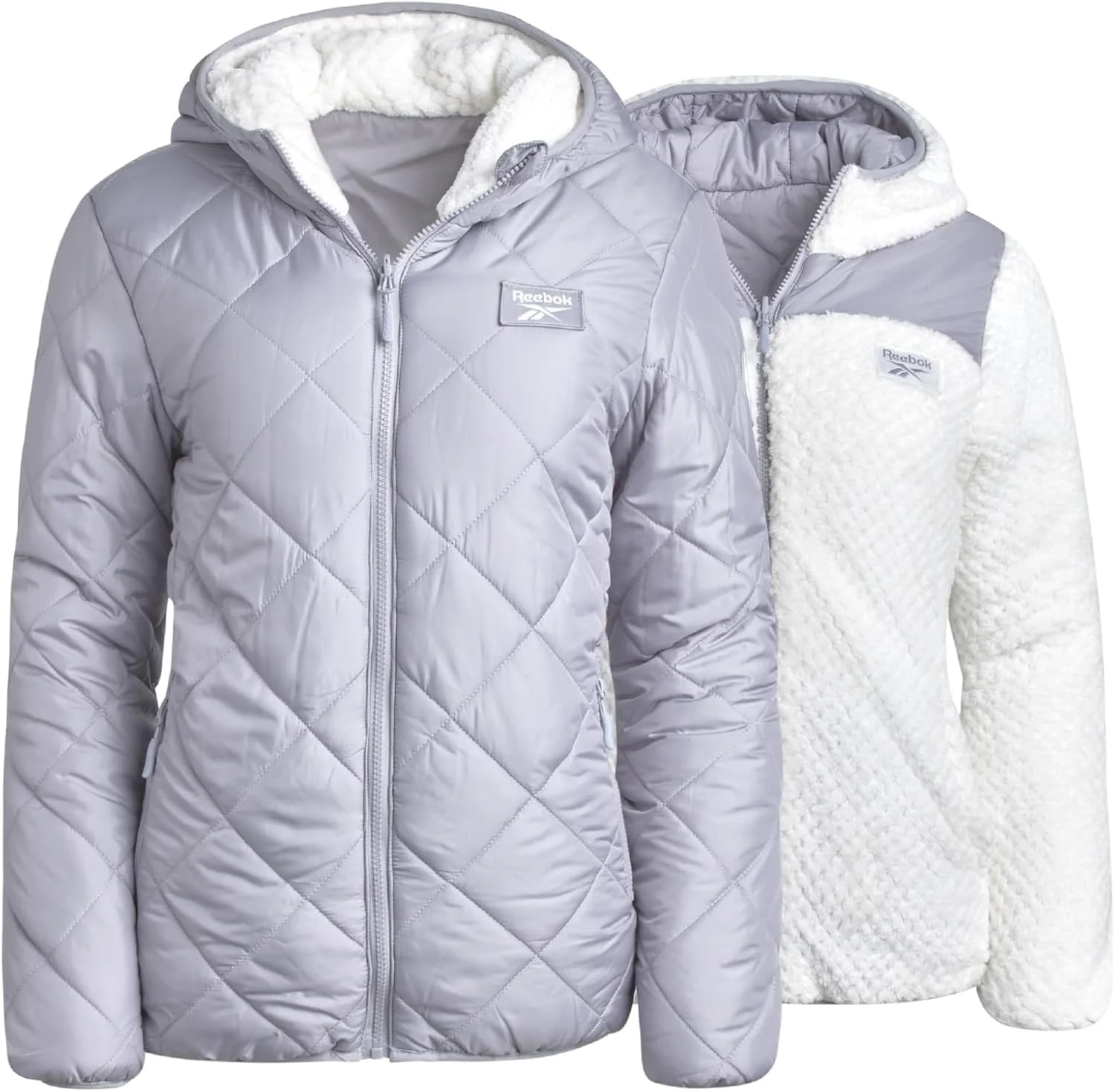 کاپشن پفی دو طرفه زنانه ریباک، پشم گوسفند نما، سایز L (بسته 1 عددی)