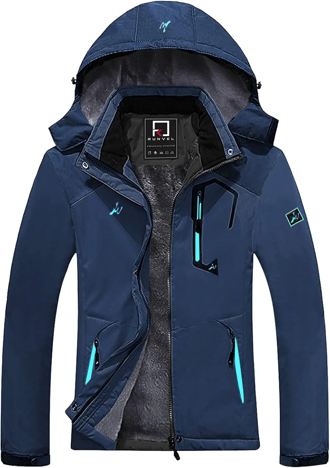 R RUNVEL ژاکت ضدآب زنانه، ژاکت اسکی پشمی گرم زمستانی با کلاه، کت ضد باد برای کمپینگ و پیاده روی R RUNVEL ژاکت ضدآب زنانه، ژاکت اسکی پشمی گرم زمستانی با کلاه، کت ضد باد برای کمپینگ و پیاده روی