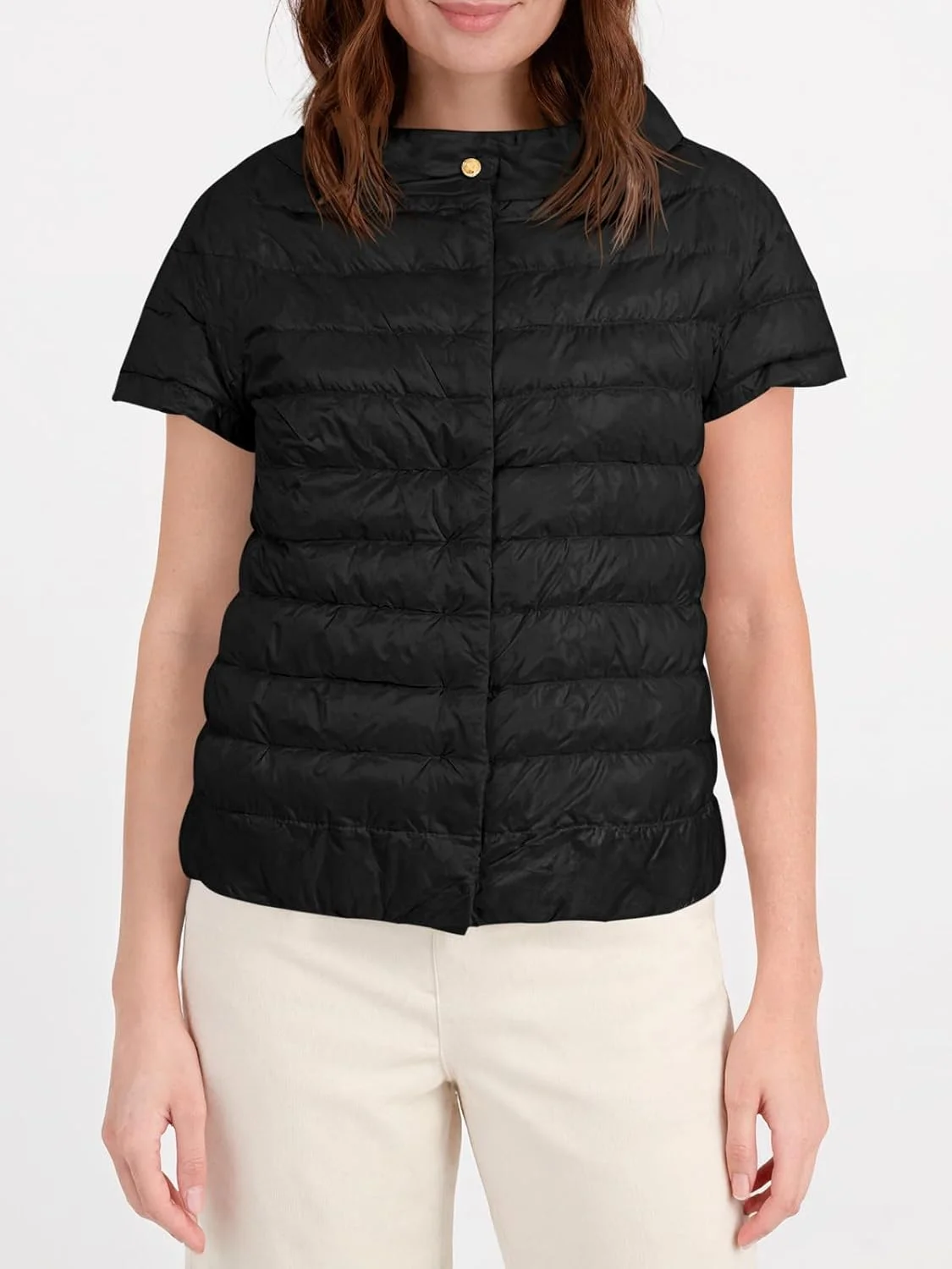 وست پفی زنانه Tankaneo، دکمه دار، آستین کوتاه، ژاکت زمستانی، کاپشن های لحافی سبک وزن غیر رسمی