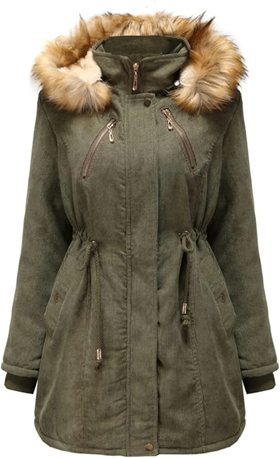 تیاندی‌اف‌وای کت ترنچ بلند زنانه ژاکت کلاه دار پارکا پشمی کبریتی زمستانی ضخیم گرم ضد باد (آبی تیره، بزرگ)