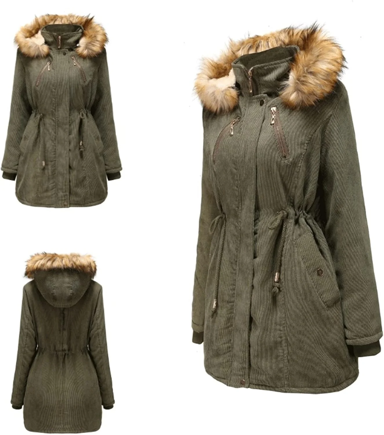 تیاندی‌اف‌وای کت ترنچ بلند زنانه ژاکت کلاه دار پارکا پشمی کبریتی زمستانی ضخیم گرم ضد باد (آبی تیره، بزرگ)