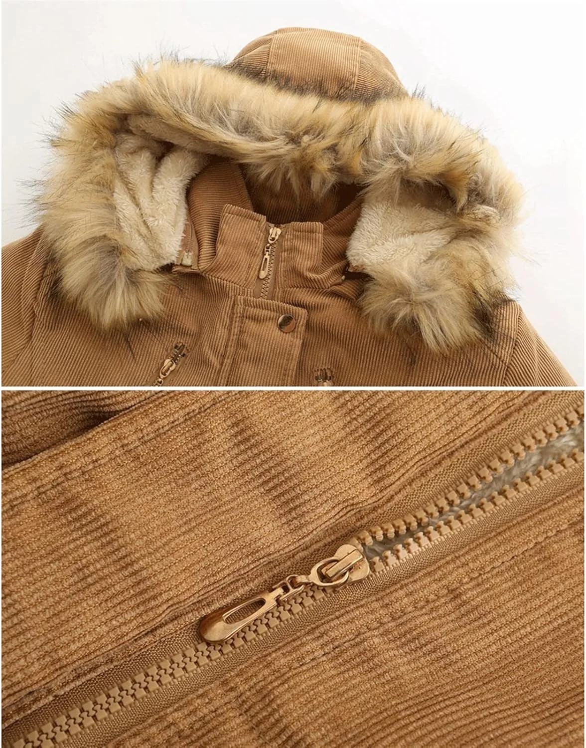 تیاندی‌اف‌وای کت ترنچ بلند زنانه ژاکت کلاه دار پارکا پشمی کبریتی زمستانی ضخیم گرم ضد باد (آبی تیره، بزرگ)