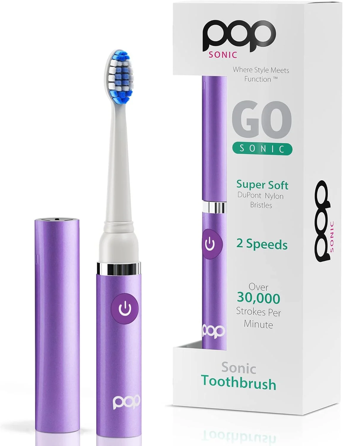 مسواک برقی پاپ سونیک (بنفش) - مسواک های مسافرتی با باتری AAA | مسواک های برقی کودکان با 2 سرعت و 15000-30000 ضربه در دقیقه، برس های نایلونی Dupont