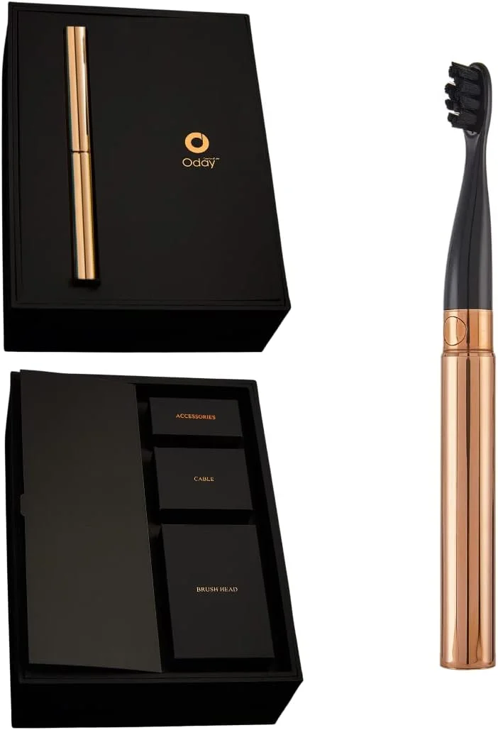 مسواک برقی قابل حمل شیک و مدرن eSlim، رزگلد، عملکرد بالا، 4 رنگ، پوشش ضد باکتری، سری برس با موهای نرم، 3 حالت مسواک زدن