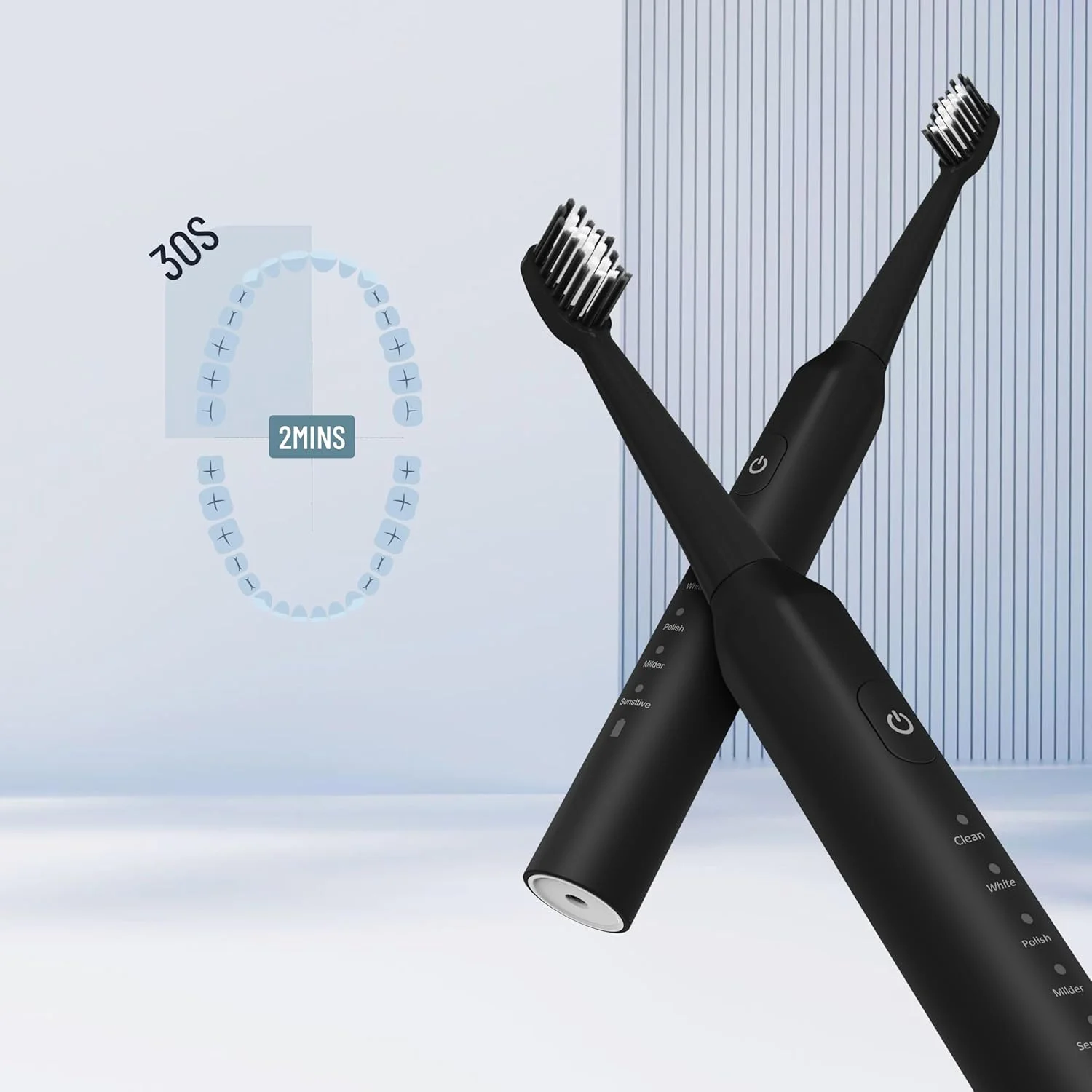 مسواک برقی دبلیو-سونیک Porodo، ۱۸۰۰۰-۲۰۰۰۰ لرزش در دقیقه، IPX7، باتری ۵۰۰ میلی آمپر ساعت، عمر باتری ۵۰ روزه، ۵ حالت، تایمر هوشمند چهار قسمتی، عملکرد کم صدا ۵۵ دسی بل - مشکی