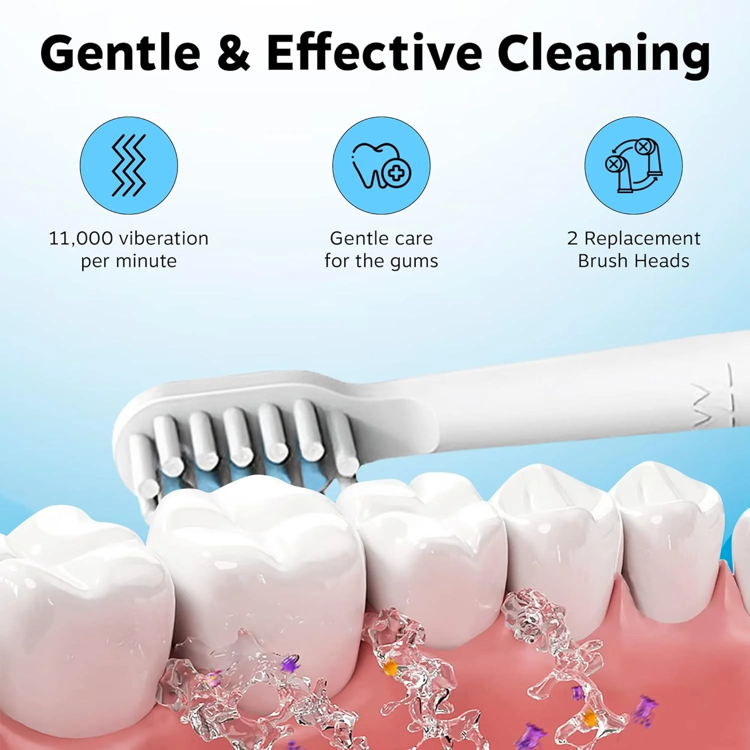 مسواک برقی قابل حمل کودکانه با باتری و 2 سری برس، تمیز کننده عمیق و ضد آب IPX7 - آبی