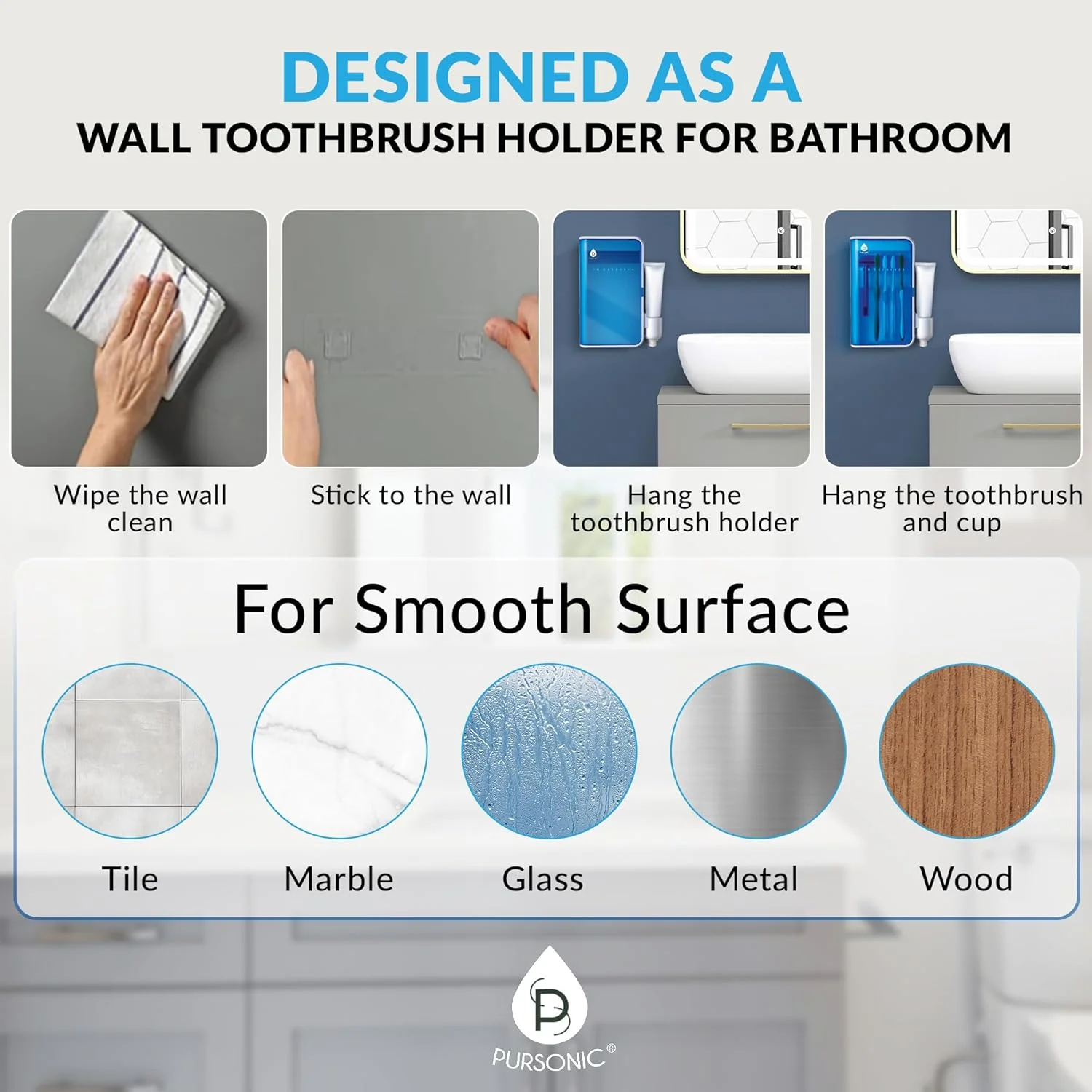 دستگاه ضدعفونی کننده مسواک فرابنفش قابل نصب روی دیوار PURSONIC S2