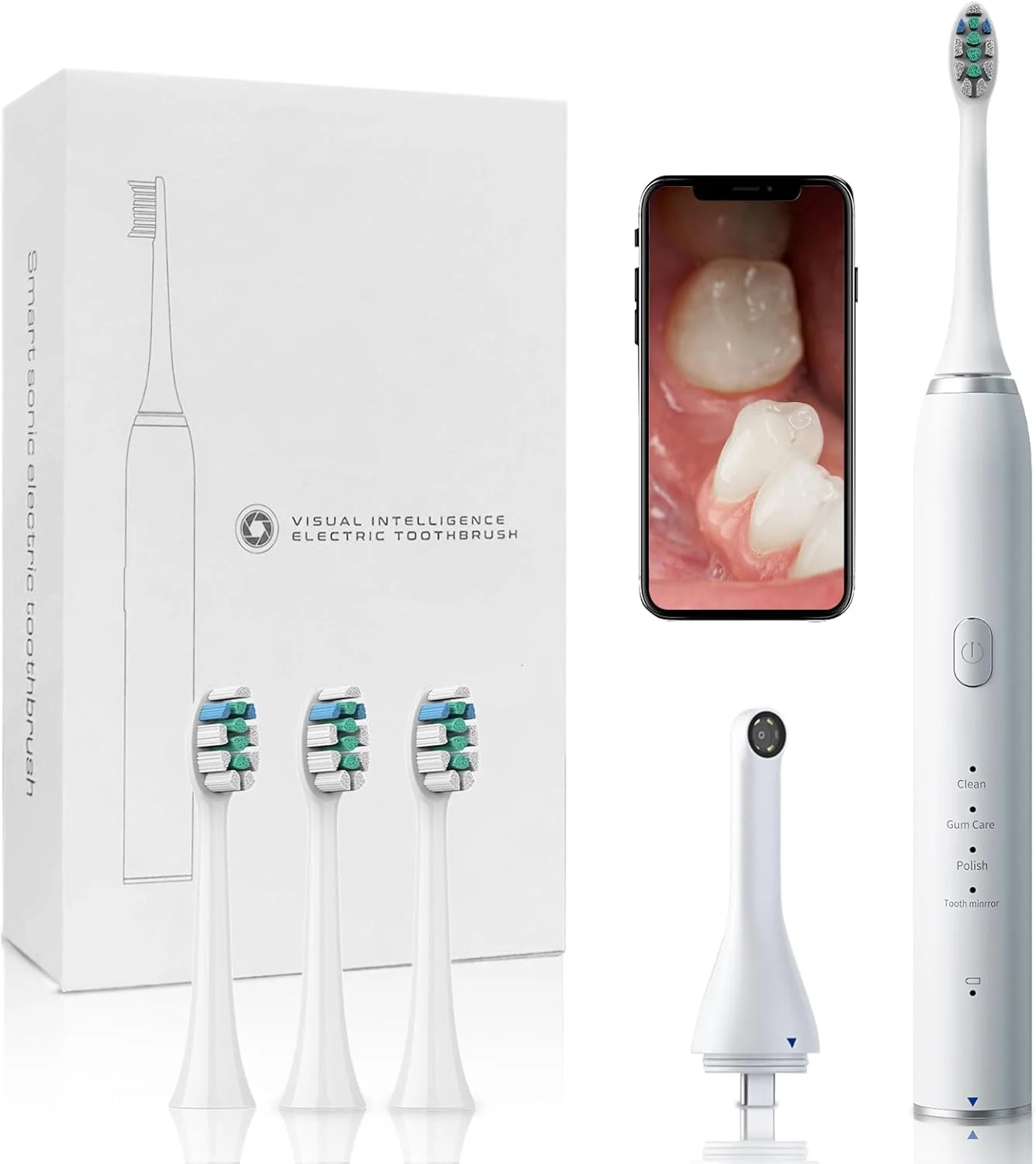 مسواک برقی صوتی PTHTECHUS - مسواک برقی تصویری برای بزرگسالان و کودکان، مسواک برقی با 3 حالت و تایمر - ضد آب IPX7، باتری با ماندگاری طولانی 45 روزه با اپلیکیشن