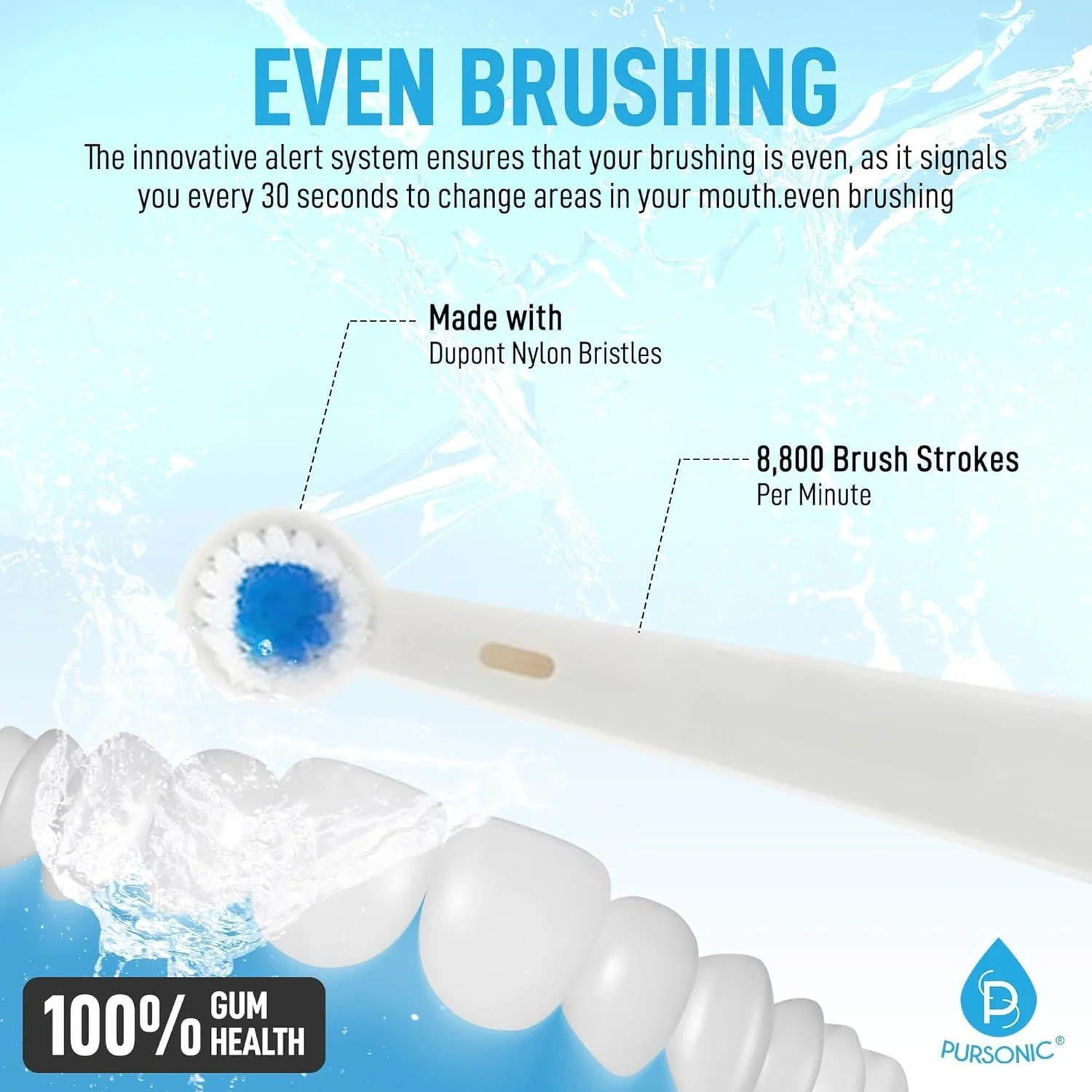 مسواک برقی چرخشی Pursonic، مسواک برقی قابل شارژ USB، 3 سری برس - مسواک صوتی با 8800 دور در دقیقه و 3 حالت تمیز کردن (سفید)