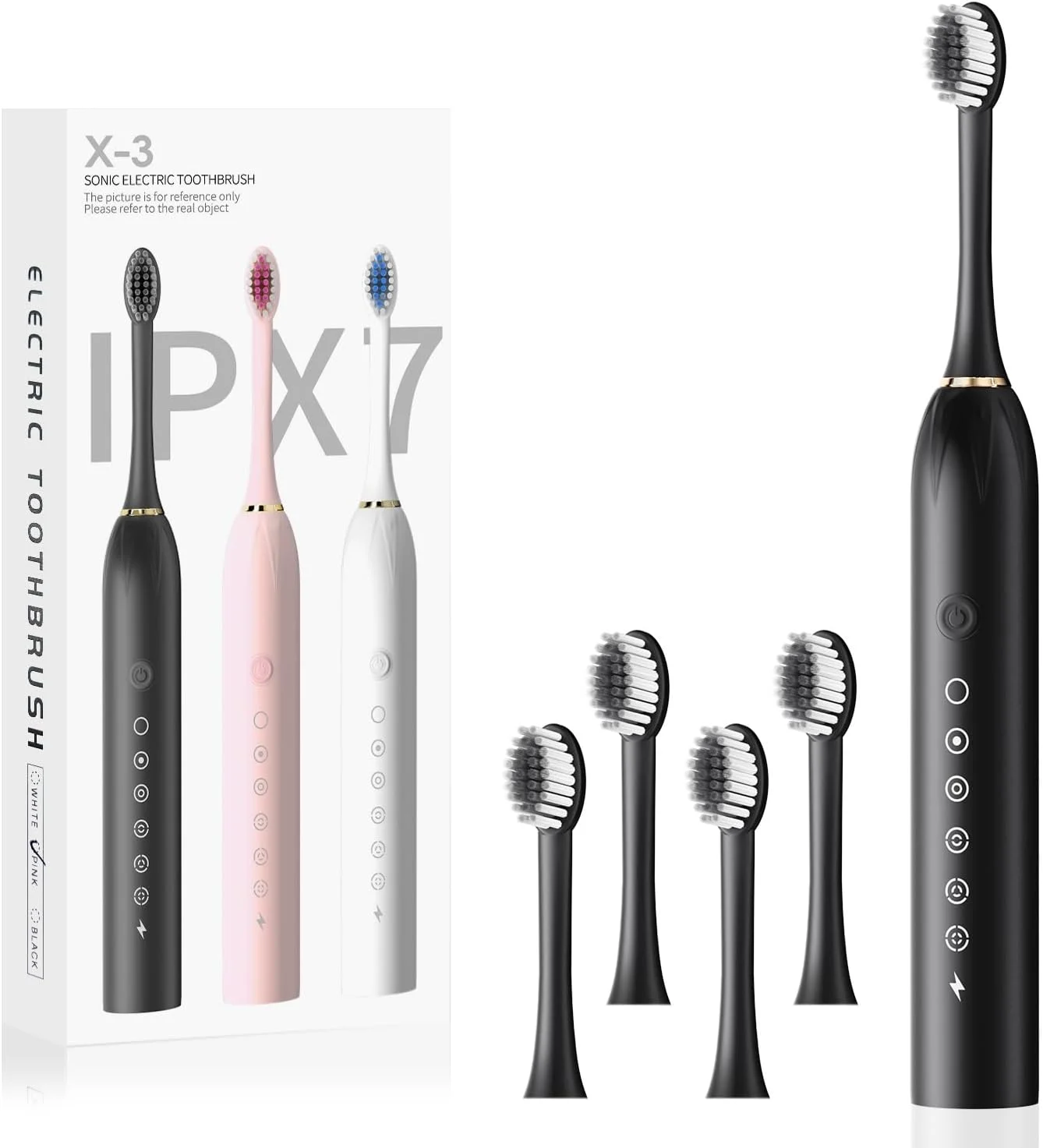 مسواک برقی، مسواک الکترونیکی سونیک قابل شارژ برای بزرگسالان (مشکی، بزرگ) مسواک برقی، مسواک الکترونیکی سونیک قابل شارژ برای بزرگسالان (مشکی، بزرگ)