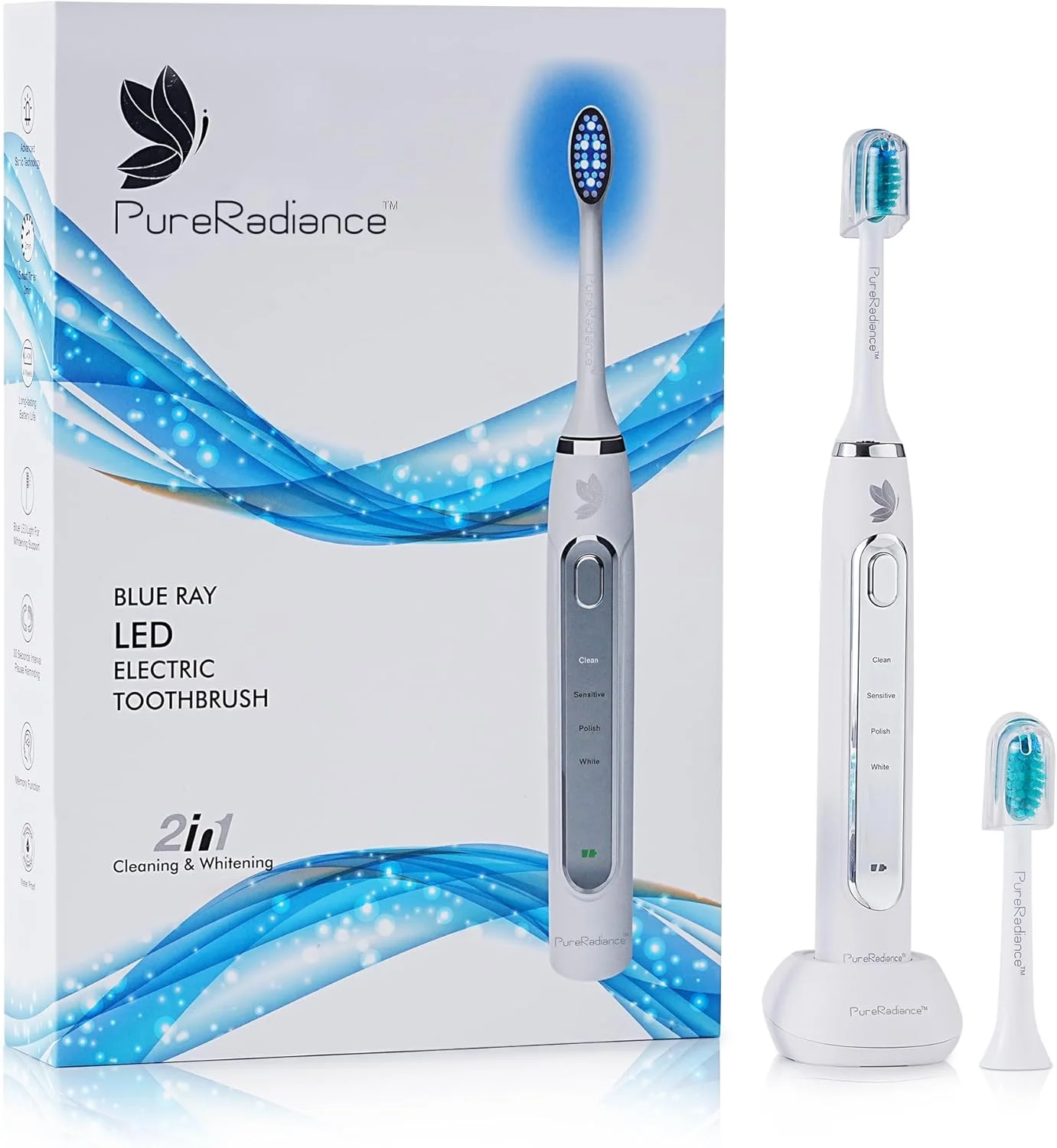 مسواک برقی LED PureRadiance – مسواک برقی ضد آب برای بزرگسالان - سونیک با 6 چراغ آبی LED گرم برای درخشان ترین لبخند شما مسواک برقی LED PureRadiance – مسواک برقی ضد آب برای بزرگسالان - سونیک با 6 چراغ آبی LED گرم برای درخشان ترین لبخند شما