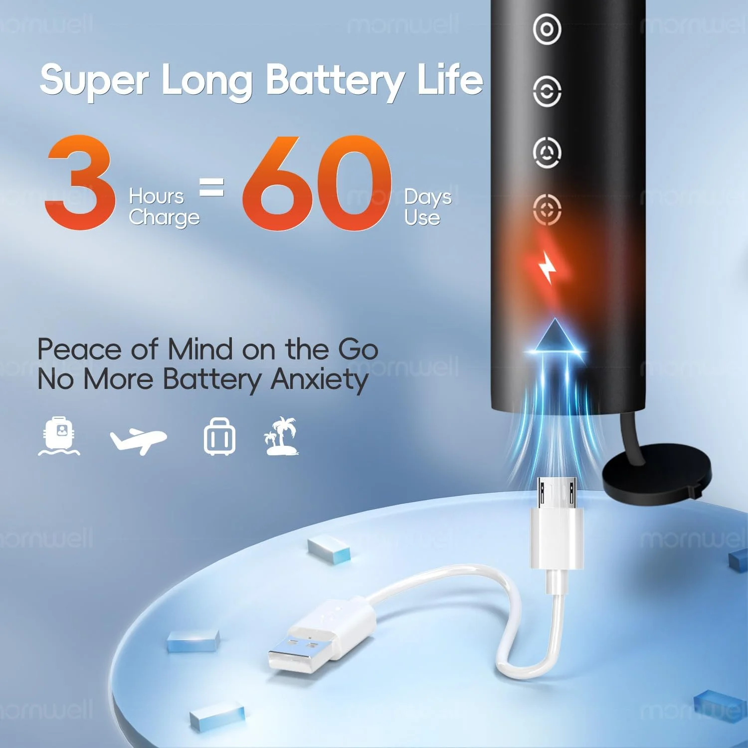 مسواک برقی، مسواک الکترونیکی سونیک قابل شارژ برای بزرگسالان (مشکی، بزرگ)