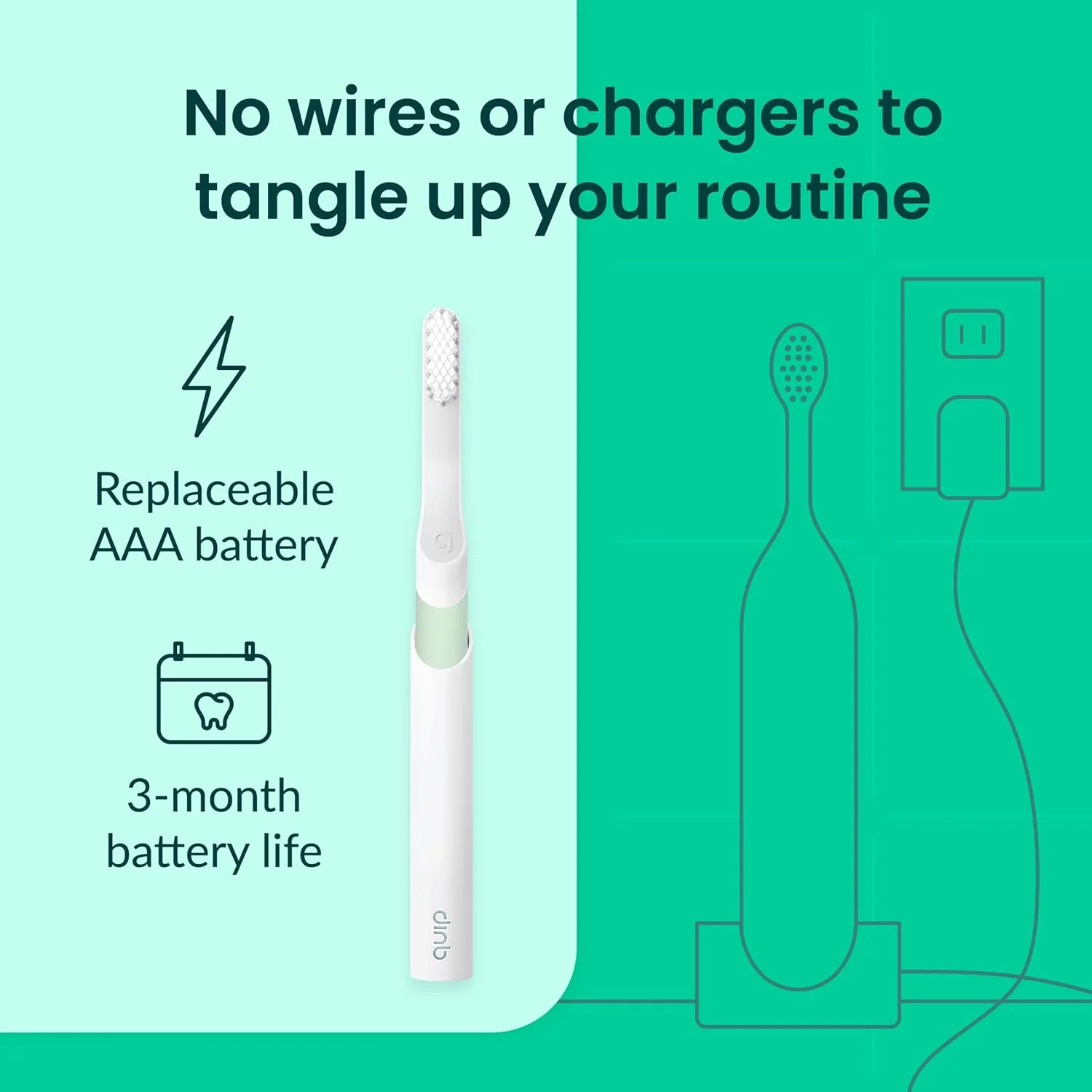 مسواک صوتی پلاستیکی Quip برای بزرگسالان به همراه یک سر برس اضافی - سبز مریم گلی