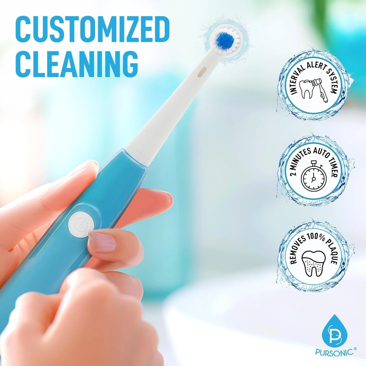 مسواک برقی چرخشی Pursonic، مسواک برقی قابل شارژ USB، 3 سری برس - مسواک صوتی با 8800 دور در دقیقه و 3 حالت تمیز کردن (سفید)
