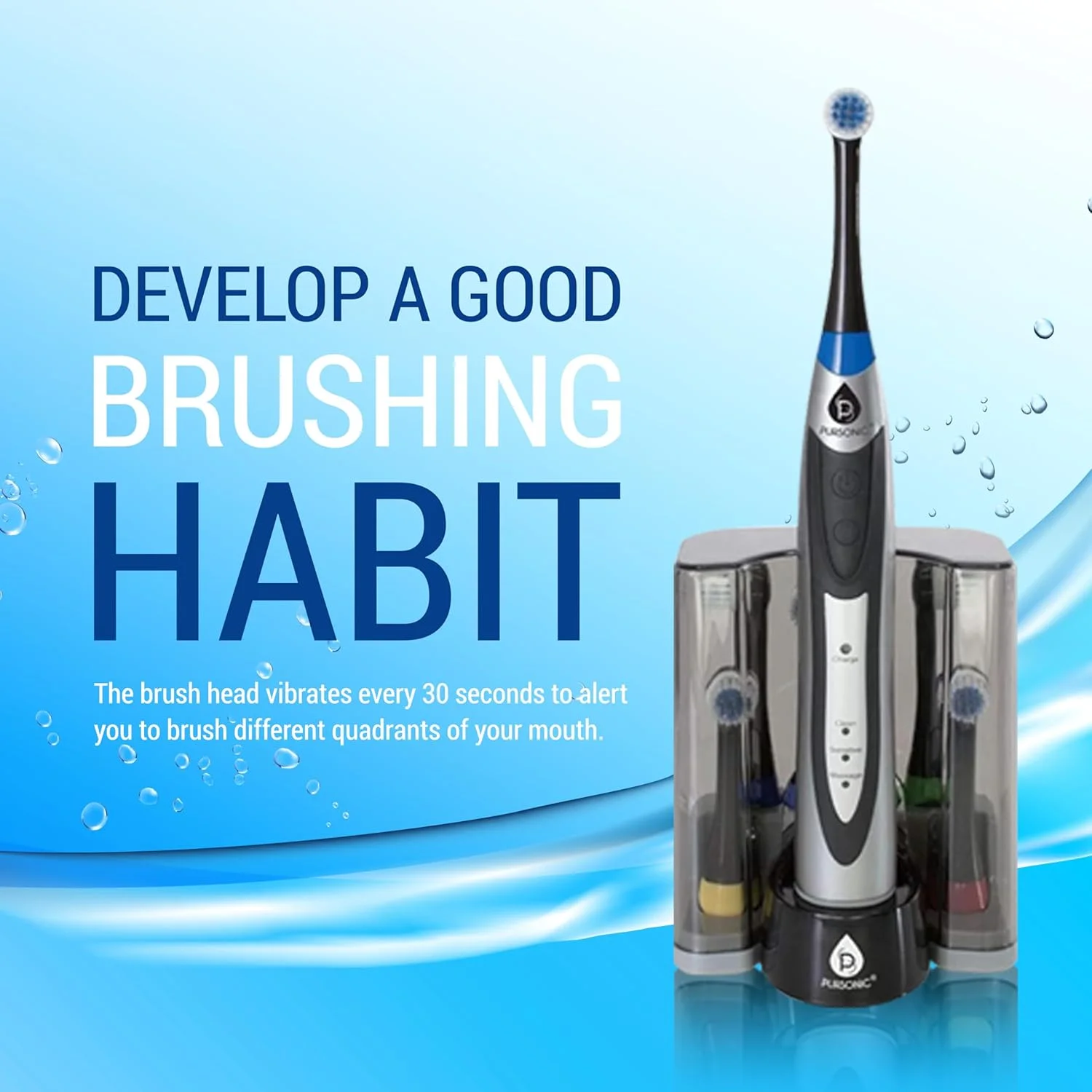 مسواک برقی چرخشی شارژی فوق العاده قدرتمند PURSONIC S330 Deluxe به همراه پایه شارژ و 12 سری مسواک (بسته اقتصادی)