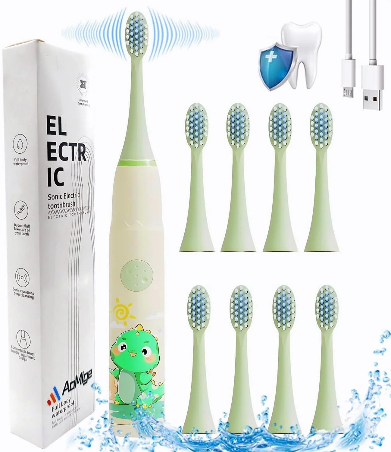 مسواک برقی شارژی کودکانه سونیک - 4 حالت با حافظه، لرزش ملایم برای تمیز کردن آسان، ضد آب IPX7، تایمر 2 دقیقه ای، 8 برس نرم، بدون BPA، 24000 ضربه برای کودکان 3 سال به بالا مسواک برقی شارژی کودکانه سونیک - 4 حالت با حافظه، لرزش ملایم برای تمیز کردن آسان، ضد آب IPX7، تایمر 2 دقیقه ای، 8 برس نرم، بدون BPA، 24000 ضربه برای کودکان 3 سال به بالا