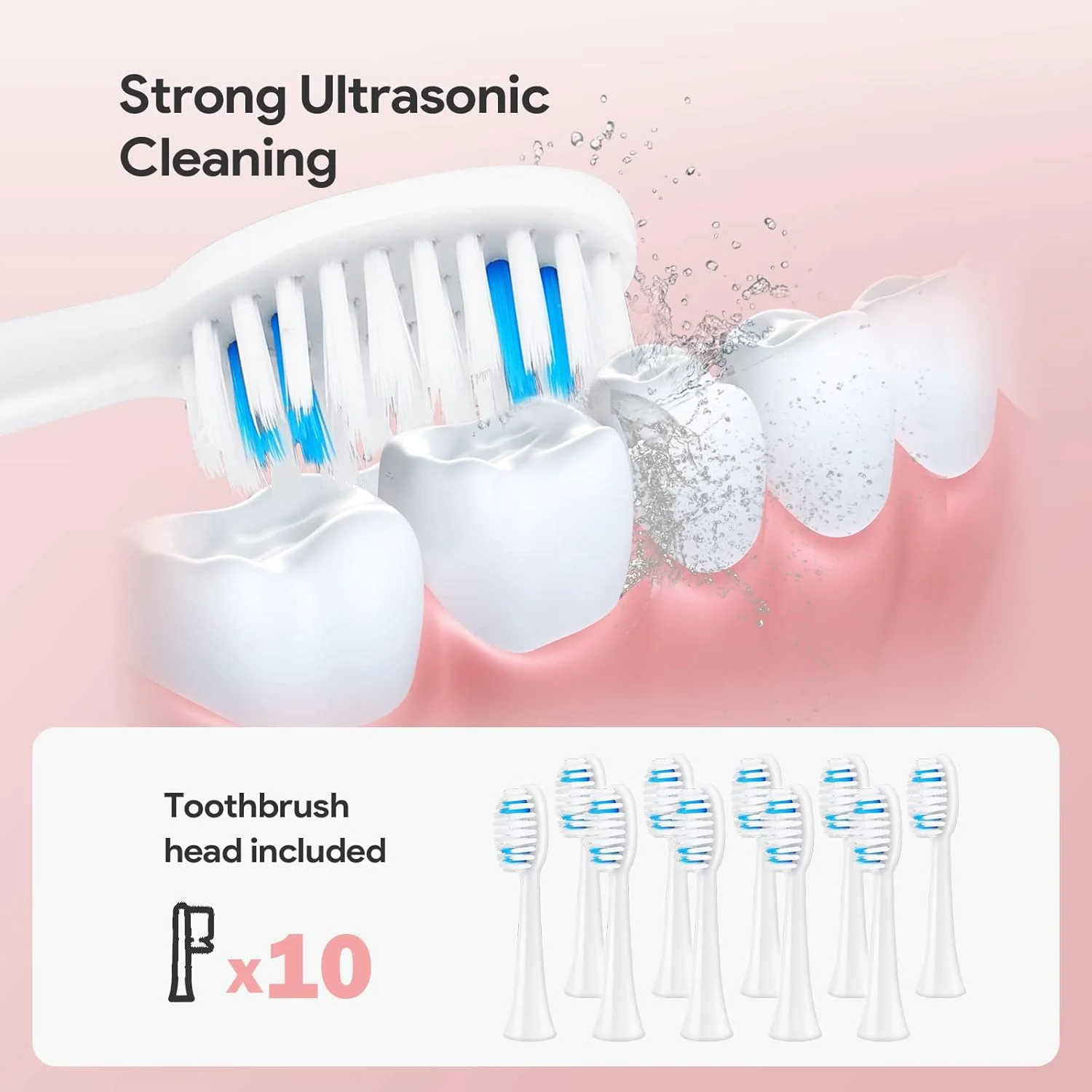 مجموعه مسواک برقی صوتی شارژی برای مراقبت از دهان، مسواک برقی مسافرتی شامل 8 سری جایگزین، 5 حالت، 2 ساعت شارژ برای 60 روز (سفید و صورتی)