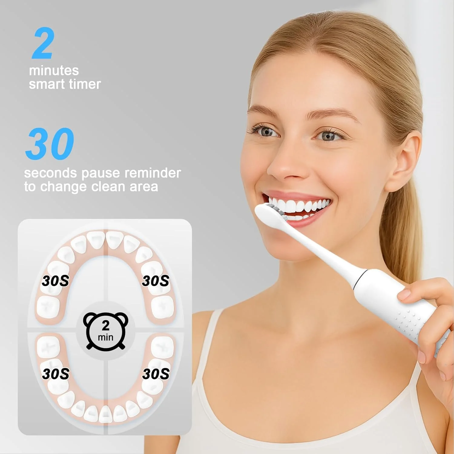 مسواک برقی قابل شارژ با عمر باتری 240 روز برای بزرگسالان، با ظرفیت بالای 2500 میلی آمپر ساعت، 8 عدد سری یدکی، 3 حالت کلاسیک، تایمر هوشمند 2 دقیقه ای، سفید مسواک برقی قابل شارژ با عمر باتری 240 روز برای بزرگسالان، با ظرفیت بالای 2500 میلی آمپر ساعت، 8 عدد سری یدکی، 3 حالت کلاسیک، تایمر هوشمند 2 دقیقه ای، سفید