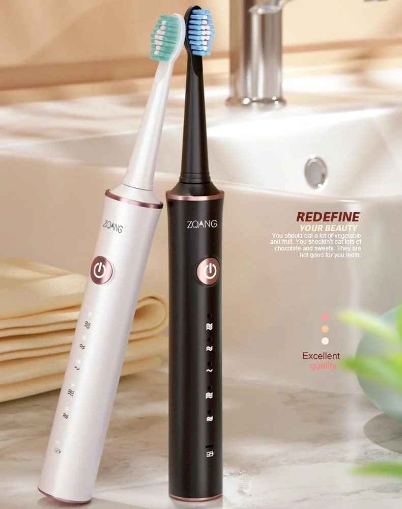 مسواک برقی قابل شارژ، مسواک الکترونیکی با پاکسازی عمیق، ضد آب IPX7، مسواک التراسونیک، مسواک برقی قابل حمل (مشکی، 226 میلی متر x 25 میلی متر)