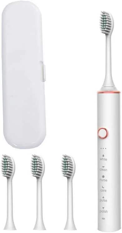 مسواک برقی شارژی، مسواک الکترونیکی تمیز کننده عمیق IPX7 ضد آب، با 4 سری جایگزین (سفید 4 برس + جعبه نگهداری، 220 x 25 میلی متر) مسواک برقی شارژی، مسواک الکترونیکی تمیز کننده عمیق IPX7 ضد آب، با 4 سری جایگزین (سفید 4 برس + جعبه نگهداری، 220 x 25 میلی متر)