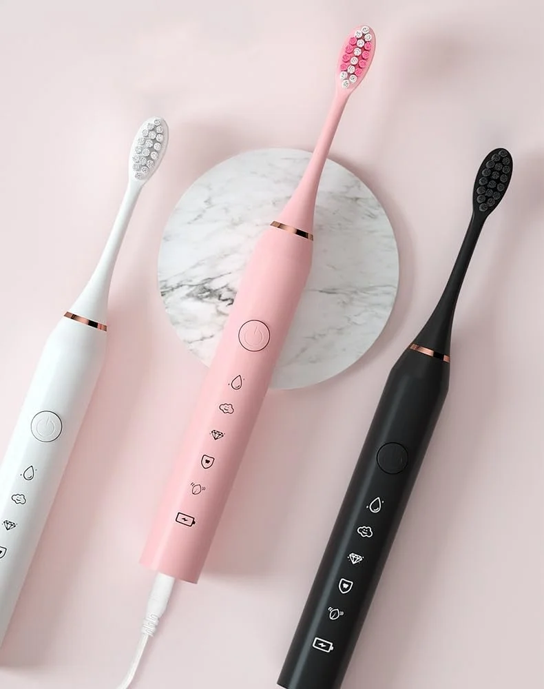 مسواک برقی شارژی، مسواک الکترونیکی با پاکسازی عمیق، ضد آب IPX7، به همراه 4 سری جایگزین (صورتی، 22 x 2.5 سانتی متر)