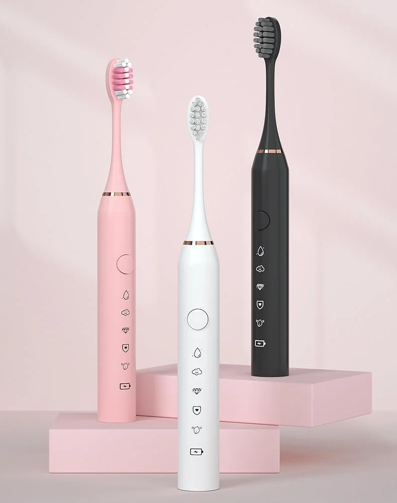 مسواک برقی شارژی، مسواک الکترونیکی با پاکسازی عمیق، ضد آب IPX7، به همراه 4 سری جایگزین (صورتی، 22 x 2.5 سانتی متر)