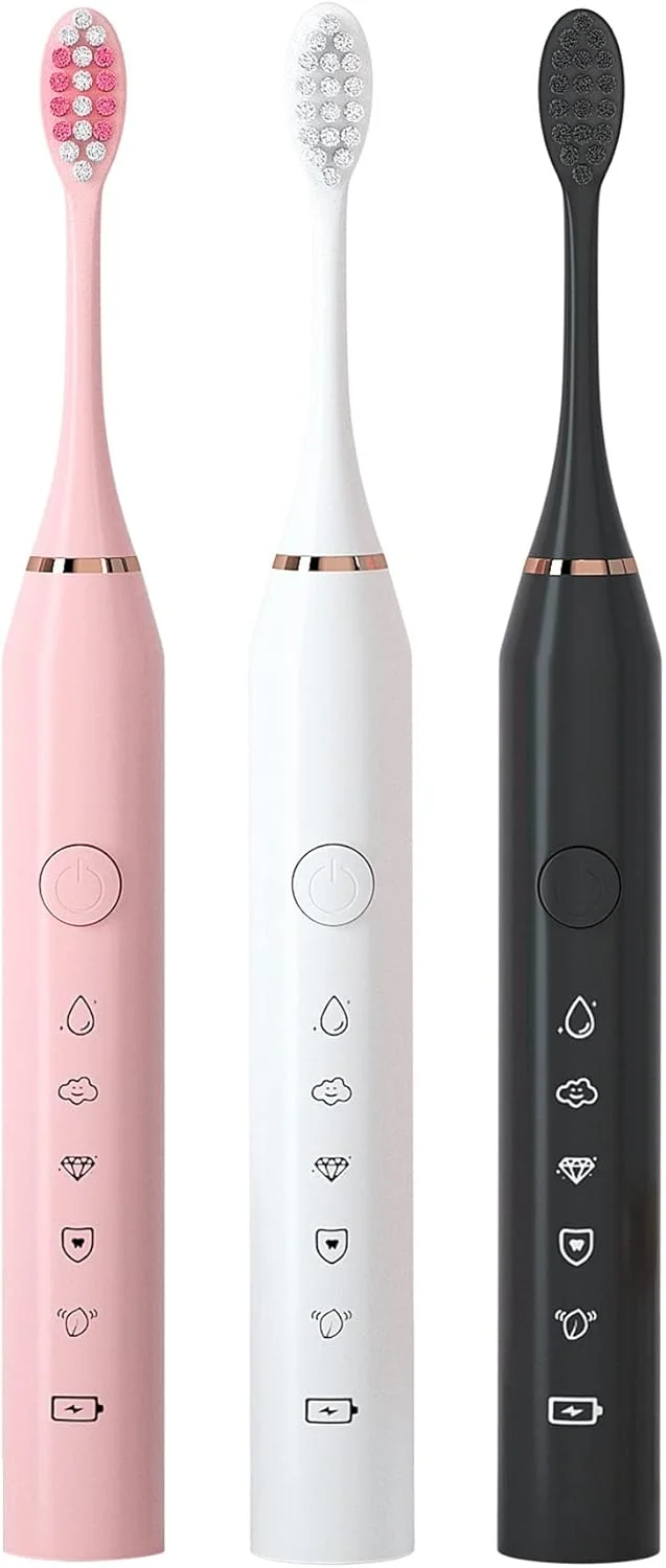 مسواک برقی شارژی، مسواک الکترونیکی با پاکسازی عمیق، ضد آب IPX7، به همراه 4 سری جایگزین (صورتی، 22 x 2.5 سانتی متر)