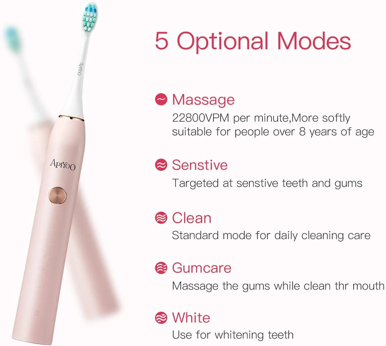 مسواک برقی سونیک قابل شارژ P7، ضدآب IPX7، دارای 5 حالت مسواک زدن، تایمر هوشمند 2 دقیقه ای برای بزرگسالان (سفید)