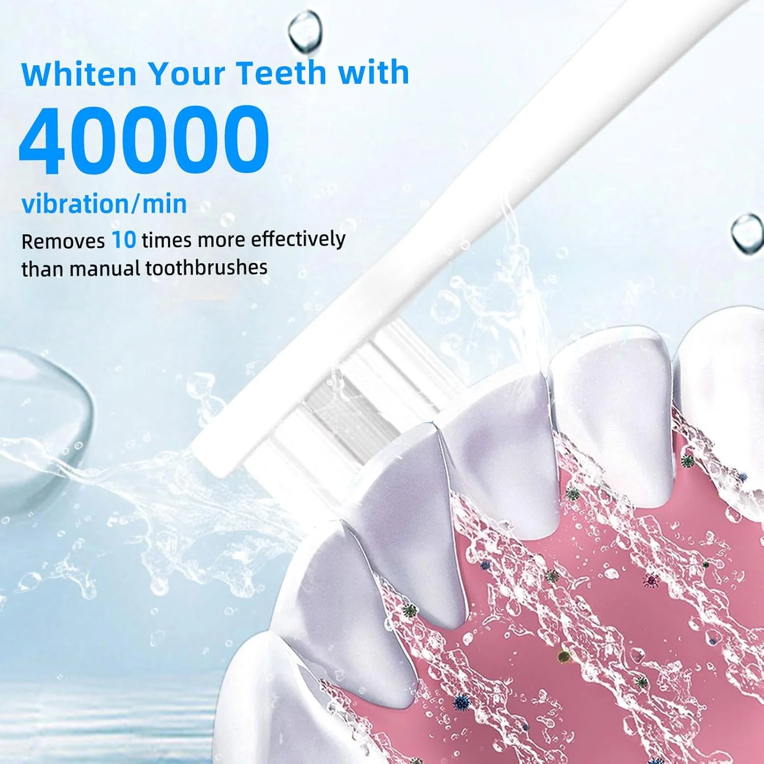 مسواک برقی رومن برای بزرگسالان، 40000 لرزش با فرکانس بالا، دارای 8 سری مسواک، مسواک صوتی با 3 حالت و 3 شدت، ضد آب IPX7، تایمر هوشمند 2 دقیقه ای داخلی (صورتی)