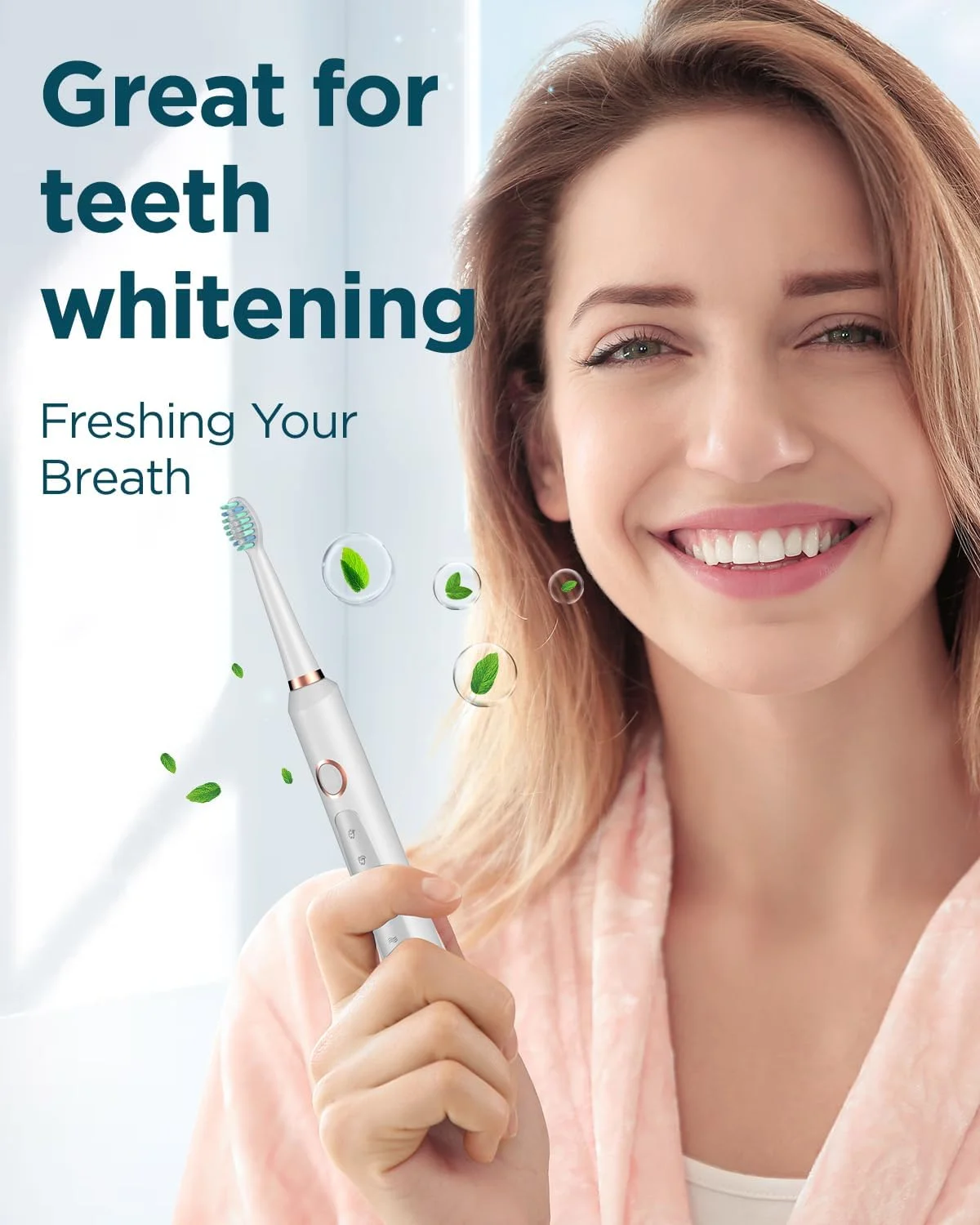 مسواک برقی سونیک Rtauys M5 برای بزرگسالان و کودکان - مسواک برقی قابل شارژ برای کودکان 12+ سال و بزرگسالان با 8 سری مسواک و کیف مسافرتی، 120 روز عمر باتری - سفید