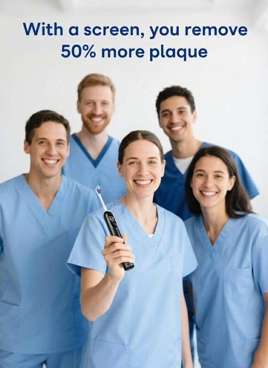 مسواک برقی هوشمند با نمایشگر هوش مصنوعی برای بزرگسالان و کودکان | باتری قابل شارژ 150 روزه، نقشه زمان واقعی | تایمر 3 دقیقه ای، کیف مسافرتی | مسواک صوتی لرزشی (مشکی G5S)