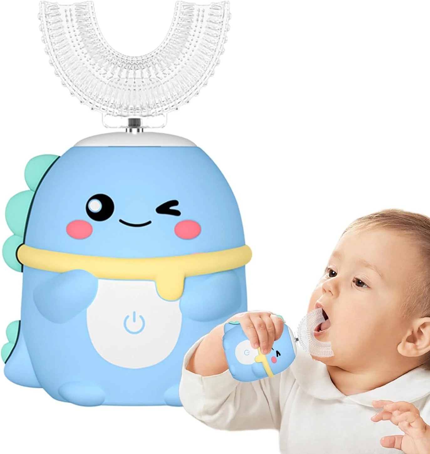 مسواک U شکل کودکانه، مسواک تمیز کننده اتوماتیک - مراقبت از دهان و دندان با طرح کارتونی دایناسور و لرزشی برای کودکان 2 تا 6 سال، جلوگیری از پوسیدگی و تشویق به عادت های مسواک زدن برای پسران و دختران