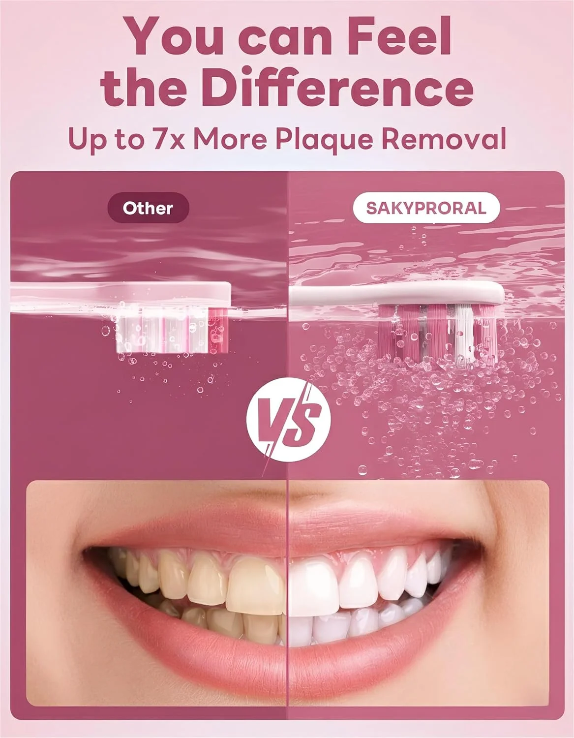 مسواک برقی هوشمند SAKYPRORAL برای بزرگسالان و کودکان | باتری 150 روزه، نقشه مسواک زدن در زمان واقعی | حالت سفید کننده، تایمر 3 دقیقه ای، کیف مسافرتی | مسواک برقی سونیک خانوادگی (G5S صورتی)
