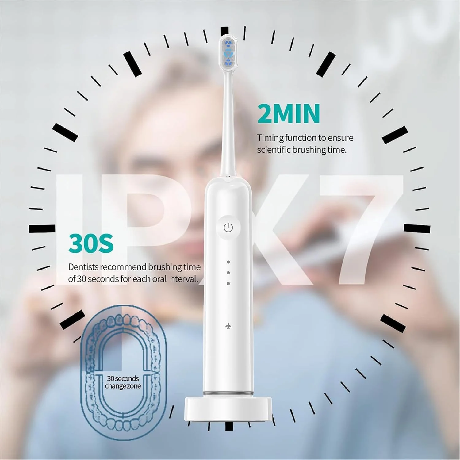 مسواک برقی التراسونیک - سفید کننده با 6 حالت تمیز کردن، فوق العاده ضد آب، شارژ بی سیم - مناسب برای خانه و مسافرت، تمیز کردن دندان بزرگسالان مسواک برقی التراسونیک - سفید کننده با 6 حالت تمیز کردن، فوق العاده ضد آب، شارژ بی سیم - مناسب برای خانه و مسافرت، تمیز کردن دندان بزرگسالان