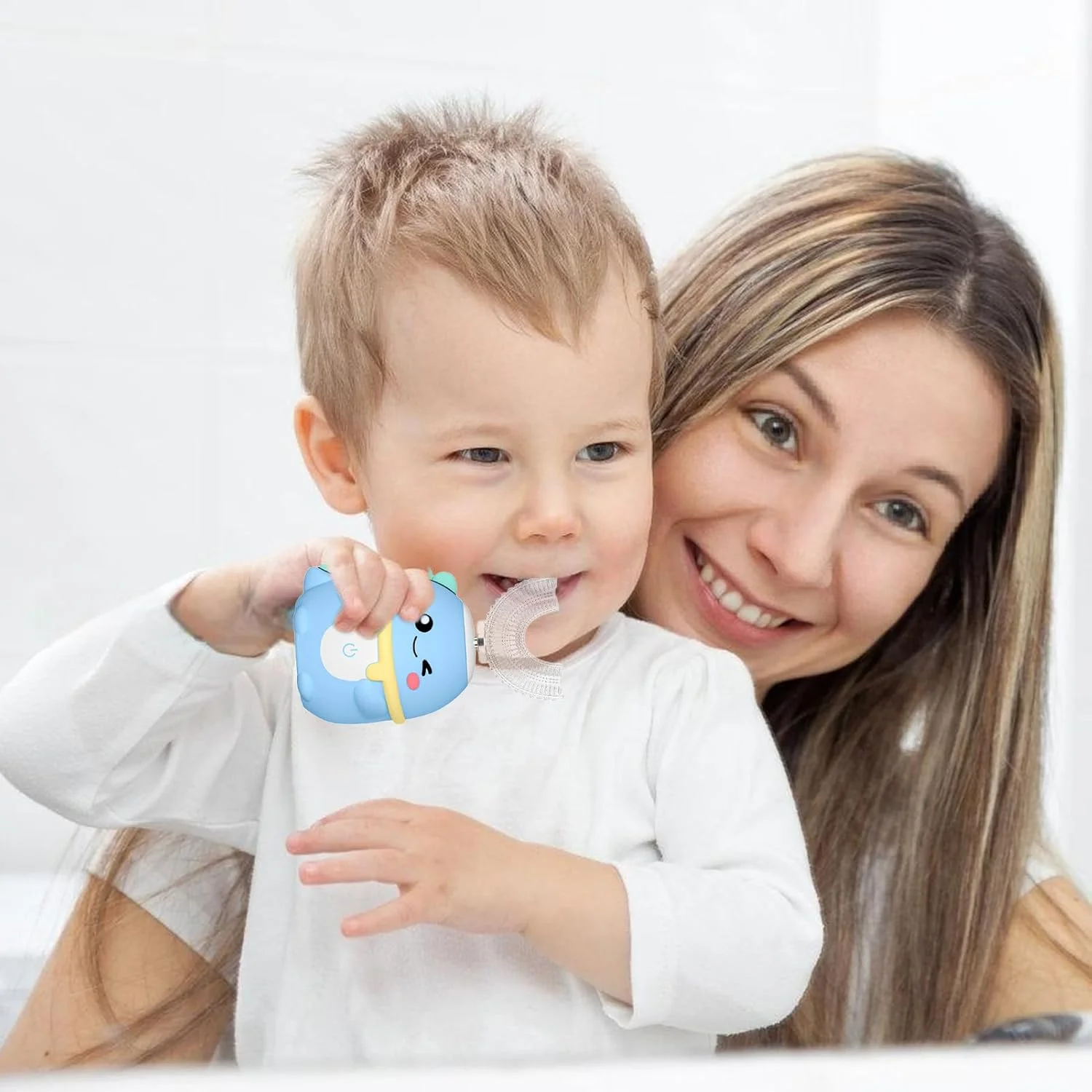 مسواک U شکل کودکانه، مسواک تمیز کننده اتوماتیک - مراقبت از دهان و دندان با طرح کارتونی دایناسور و لرزشی برای کودکان 2 تا 6 سال، جلوگیری از پوسیدگی و تشویق به عادت های مسواک زدن برای پسران و دختران