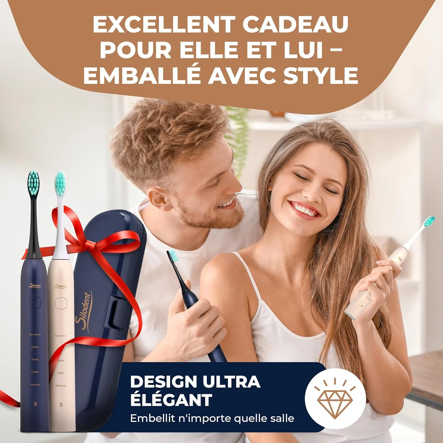 مسواک صوتی | مسواک با برس ضد عفونی کننده | مسواک آبی تیره با 5 برنامه و کیف مسافرتی سازگار با سری مسواک های Philips Sonicare