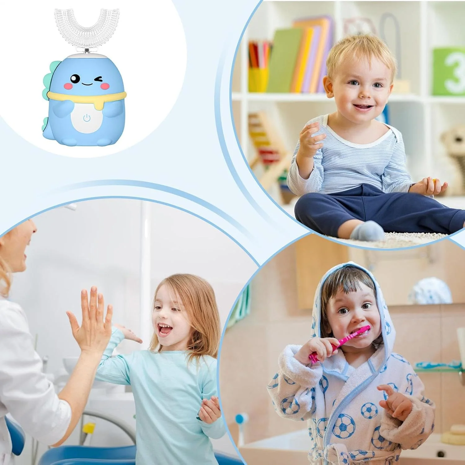 مسواک U شکل کودکانه، مسواک تمیز کننده اتوماتیک - مراقبت از دهان و دندان با طرح کارتونی دایناسور و لرزشی برای کودکان 2 تا 6 سال، جلوگیری از پوسیدگی و تشویق به عادت های مسواک زدن برای پسران و دختران